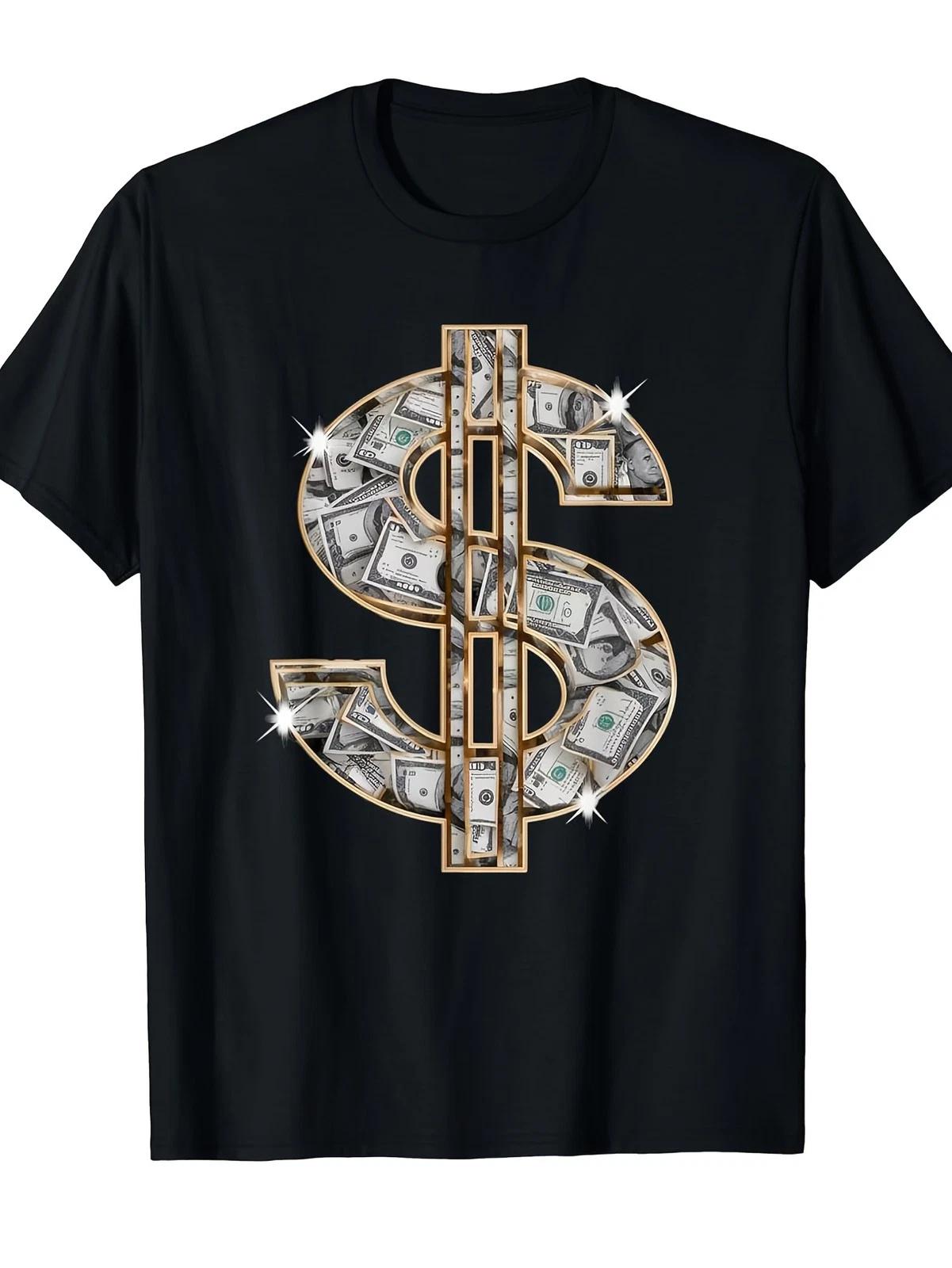 Vintage Money Cash Dollar Graphic Men’s T-Shirt Gold Chain Streetwear Tee XXXXL
