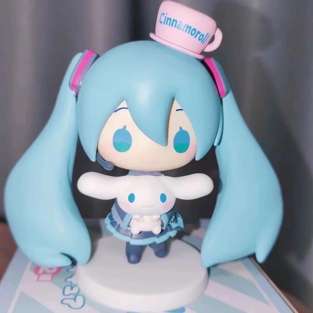 Anime Hatsune Cute Miku Cinnamoroll Figure Kawaii Q Version Pvc Model Action Figurine Desktop Decoration Collectible Toy Doll