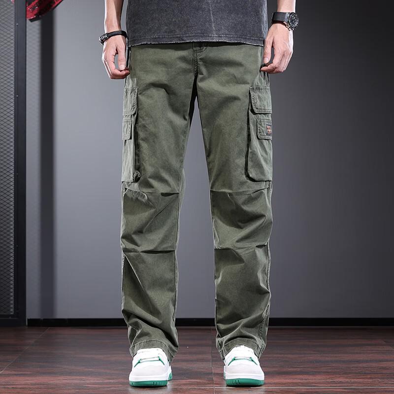 JIELEINUO Men's Loose Straight Workwear Cargo Pants