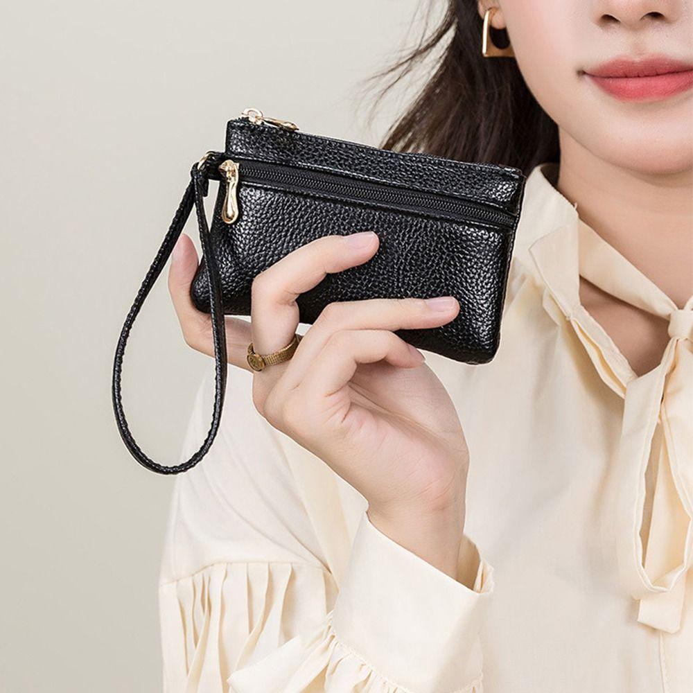 Solid Color Small Item Bag Korean Style Wallet Retro Lichee Pattern Zipper Coin Purse  Outdoor