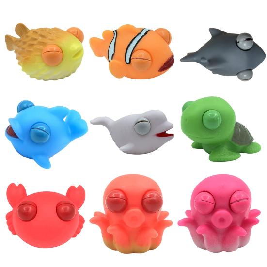 Squeezing Animal Toy Lovely Fish Turtle Crab Shark Dolphin Whale PVC Relieve Boredom Vent Toys Eye Popping Sea Animal Decompression Toy Children Gift