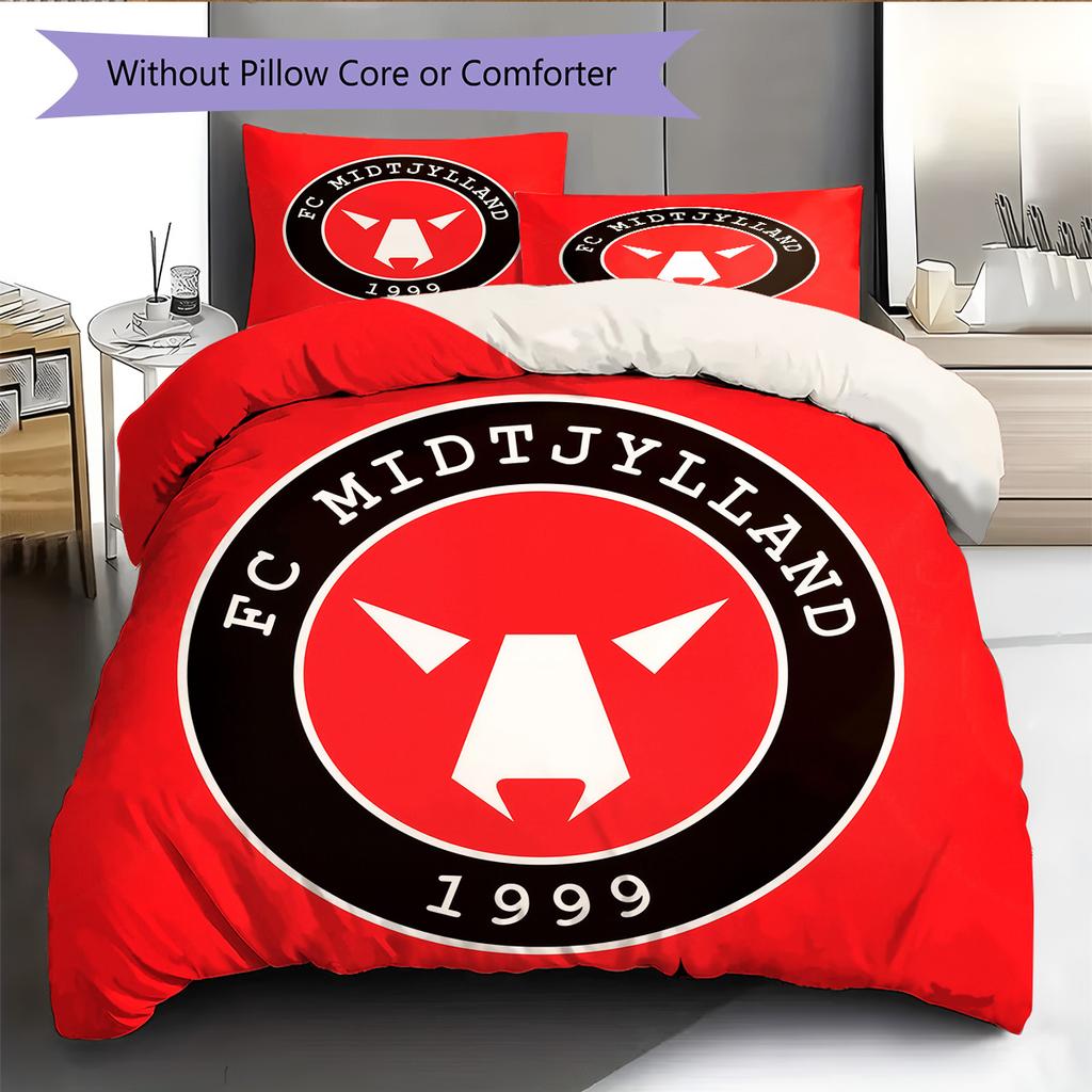 FC Midtjylland Pattern Bedding Quilt Set Home Decoration Gift (1 * Duvet Cover + 2 * Pillowcase Without Core)