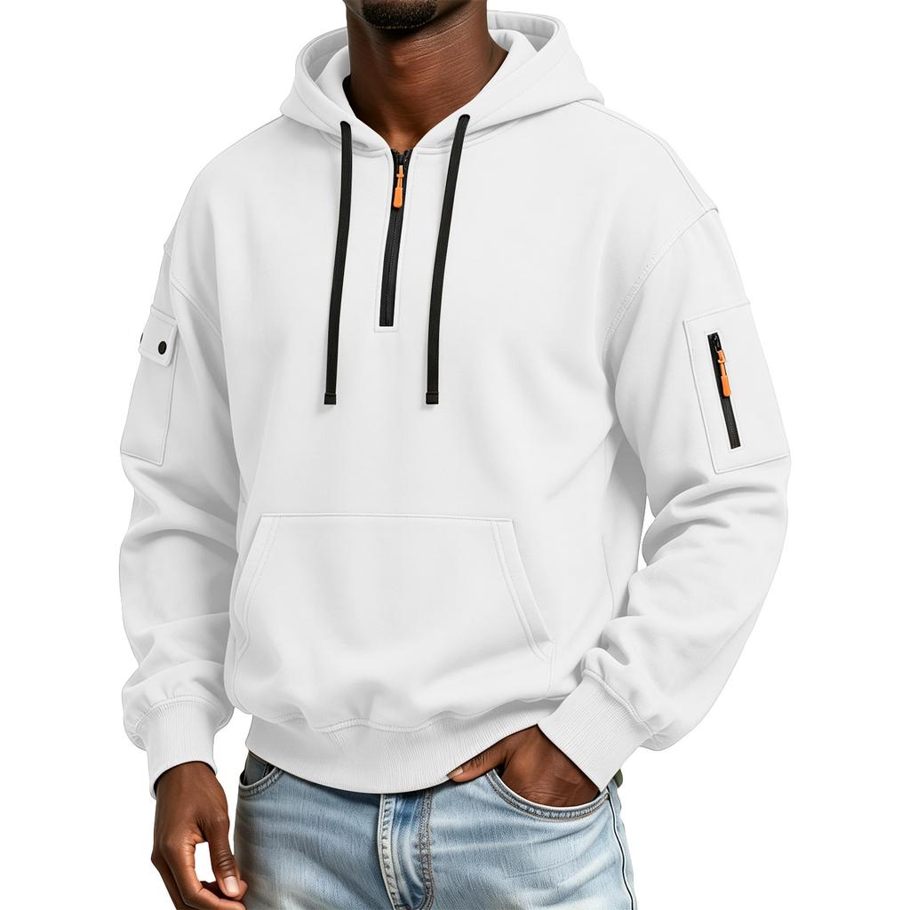 Herren Kapuzenpullover mit Ärmeltaschen-Reißverschluss Lässiger Pullover für den täglichen Gebrauch