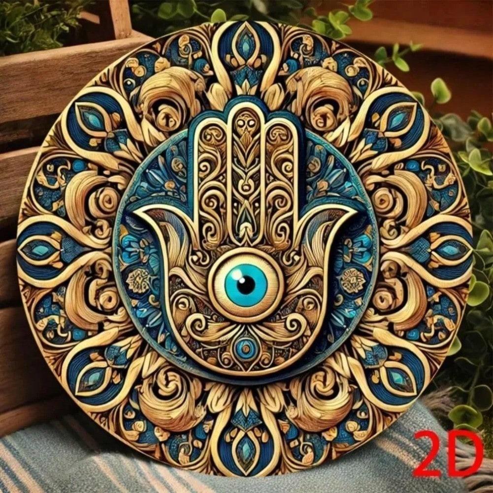 Винтажное Сине-Золото-Зеленое Мандала Хамса Рука Металлическое Настенное Искусство Духовный Подарок TYA30529-20x20cm разноцветный