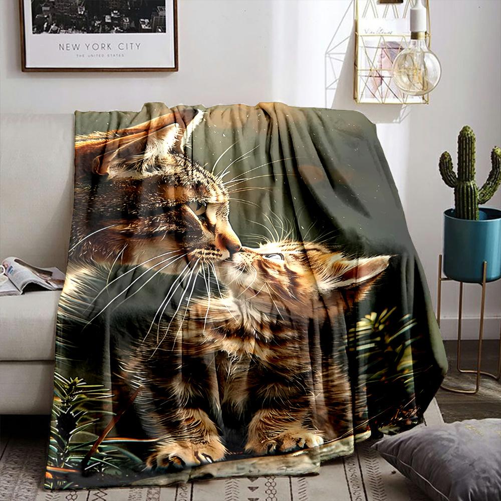 Jungle cat kiss pattern Flannel printed blanket suitable for all seasons suitable for living room office sofa and travel