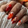 Fall Maple Leaf False Nail Thanksgiving Press On Nails Almond Shaped Medium Autumn Acrylic Artificial Fingernails Full Cover Glossy Thanksgiving
