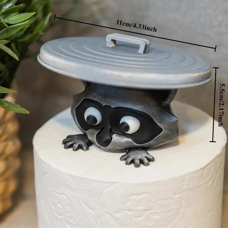 1Pc Adorable 3D Printed Raccoon Toilet Roll Paper Holder Decoration White Plastic Playful Bathroom Decor Tissue Holder with Lid