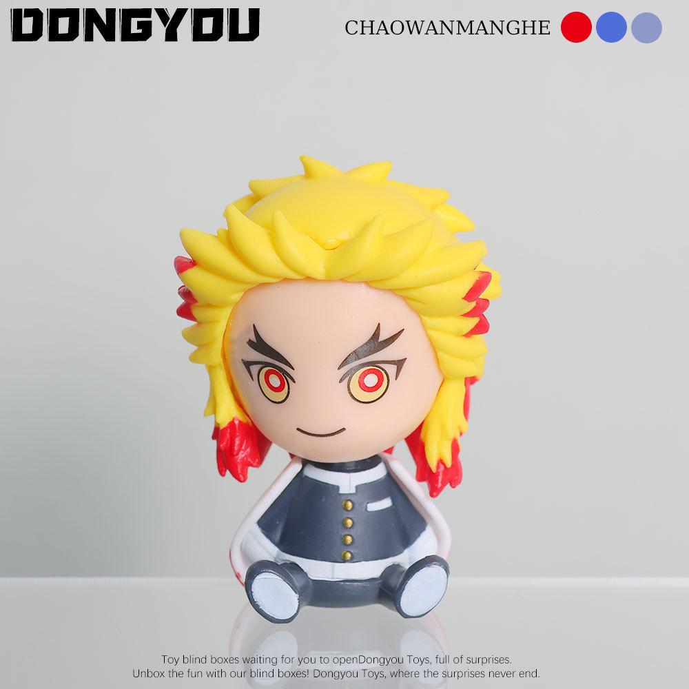 6Pcs Q Version Animation Anime Figurine Sitting Tanjiro Rengoku Nezuko Mitsuri Car Ornament Anime Collectible Model Toy