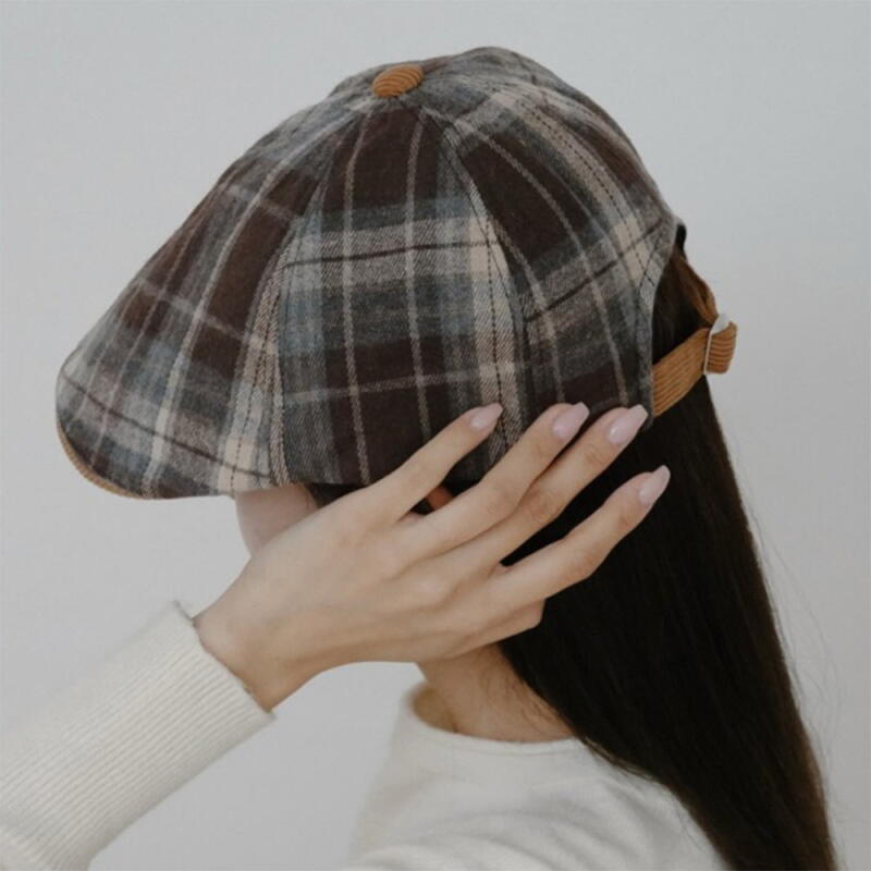 Women's and Men's Check Hunting Cap Embroidered Hat