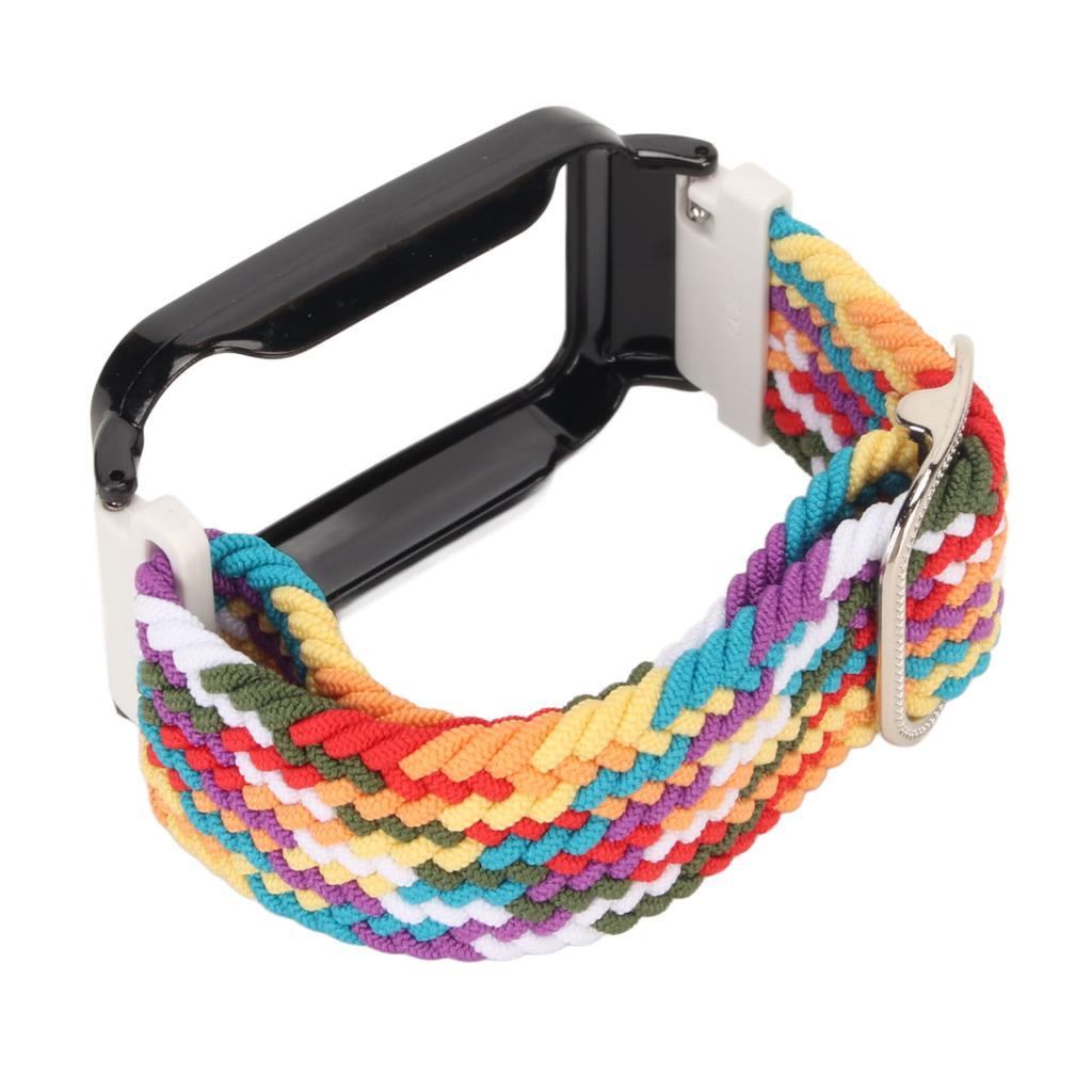 Stretch Nylon Braided Watch Strap Band with Protective Bumper Case Accessory Fit for Mi Band 7 Pro Multicolor and Black
