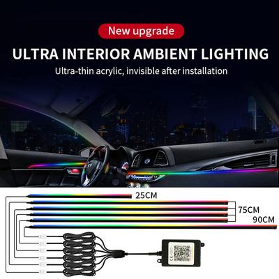 6/10/18 In 1 Symphony RGB Neon Light Car Ambient Light Interior Acrylic LED Strip Decoration Atmosphere Lamp by APP Control