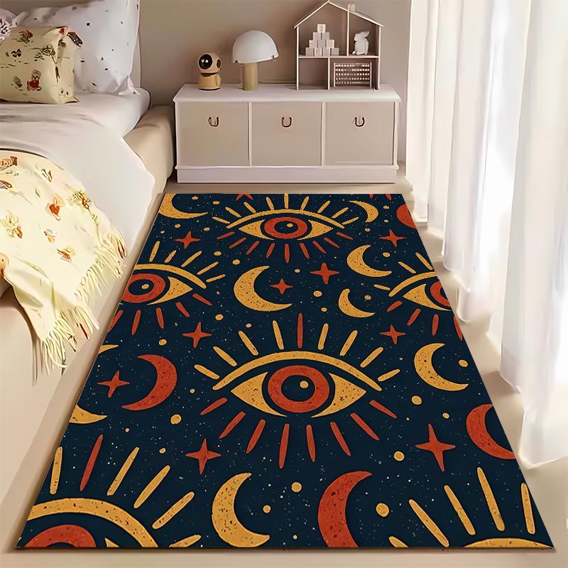 Abstract Mystical Eye Pattern Carpet with Sun, Moon, and Stars Design Suitable for use as an anti-slip for living room bedroom sofas