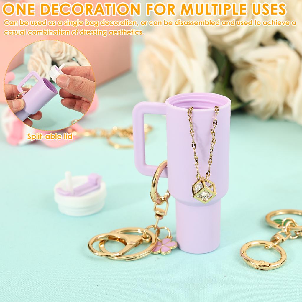 8/16 Pcs Mini Tumbler Keychain Colorful Tumbler Lip Balm Holder with Removable Lids Portable Cup Keychain for Bag Key Decoration