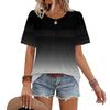 T-shirt Top Décontracté Mode Femme Col Rond Imprimé Dégradé Plissé Manches Courtes