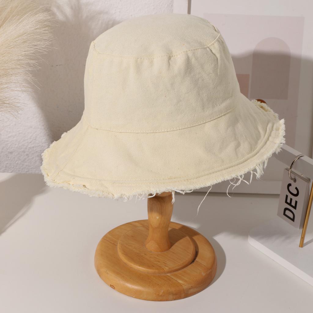 Women's Frayed Edge Bucket Hat Cotton Black Fisherman Cap for Summer Beach and Casual Wear Hat