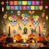 Pasimy Day of The Dead Bulletin Board Set Colorful Sugar Skull Classroom Decorations Mexican Dia De Los Muertos Cutouts with 3D Paper Flowers for