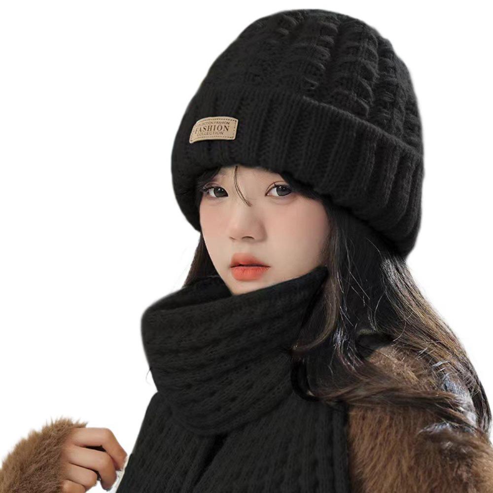 Thick Warm Wrap Hat & Scarf Warm Set Acrylic Blended Cashmer Keep Warm Cap For Travel Outdoor