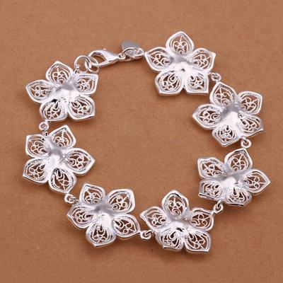 925 Silver Bracelet Flower Chain Elegant Beautiful Jewelry Wedding Bracelets For Women Lady Cute Wedding 20cm 8inch