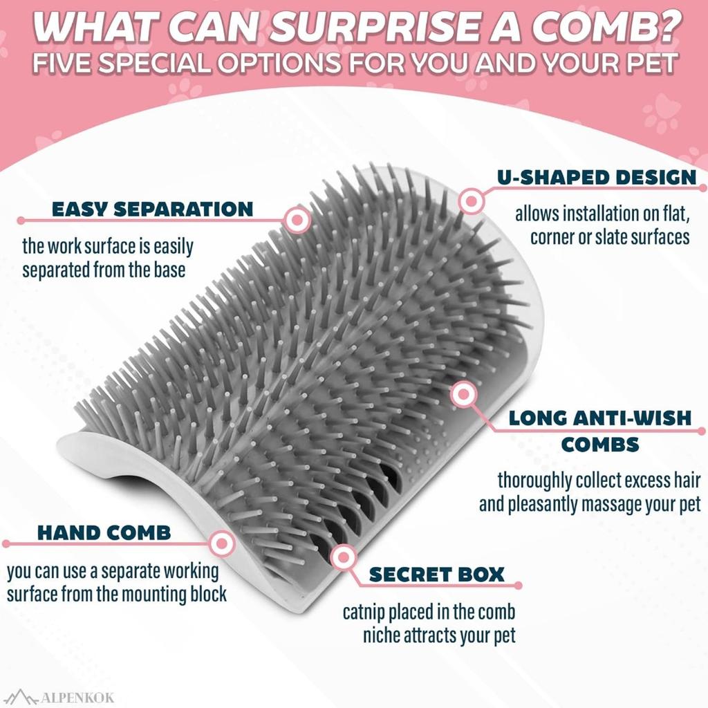 Cat Brush Comb Cat Toy with Catnip Cat Wall Brush Corner Cat Scratcher Massage Self Groomer Comb Pet Brush Corner Cat Scrubber