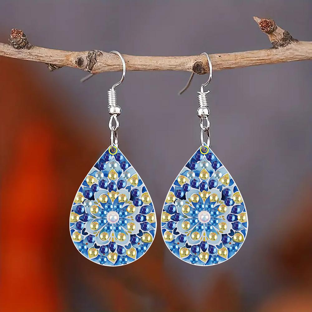 4 Pairs Double Sided Colorful Pattern Diamond Painting Earrings Diamond Painting DIY Earring Making Kit Women Girls Tool Kit