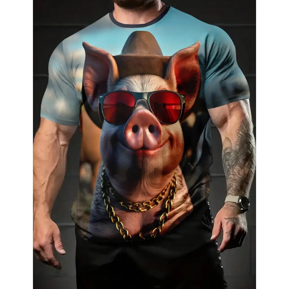 Herren Lustiges Schwein T-Shirt Niedliche Cartoon 3D Druck Kurzarm für Mann Rundhals T-Shirts Polyester Oberteile Outdoor Schnelltrocknend Herrenbekleidung