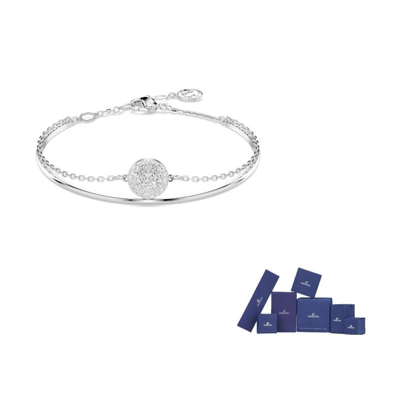 Swarovski Rhodium Plated, Faux Crystal Bangles Womens Silver F-Original brand box серебряный
