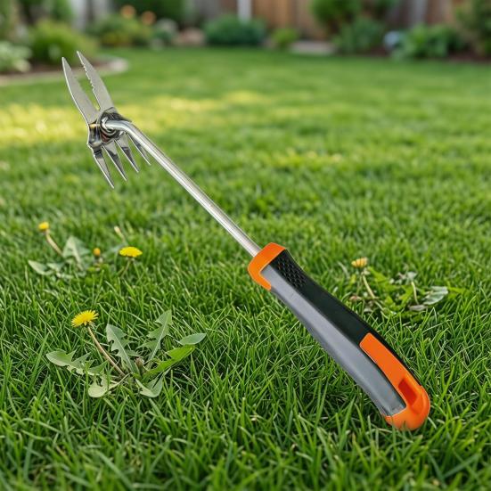 2-in-1 Weed Puller, Heavy Duty Stainless Steel Hand Weeder, Weeding Tool with Ergonomic Non-Slip Handle, Hand Tool for Uprooting Lawn Yard Garden Weed