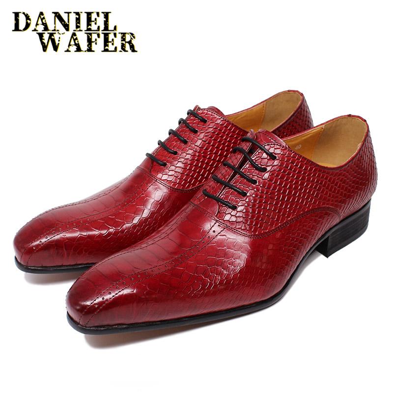 

Fashion Men s Fashion Handmade Genuine Leather Oxford Shoes Black Red Lace-Up Pointed Toe Formal Office Wedding Snake Print Design 46