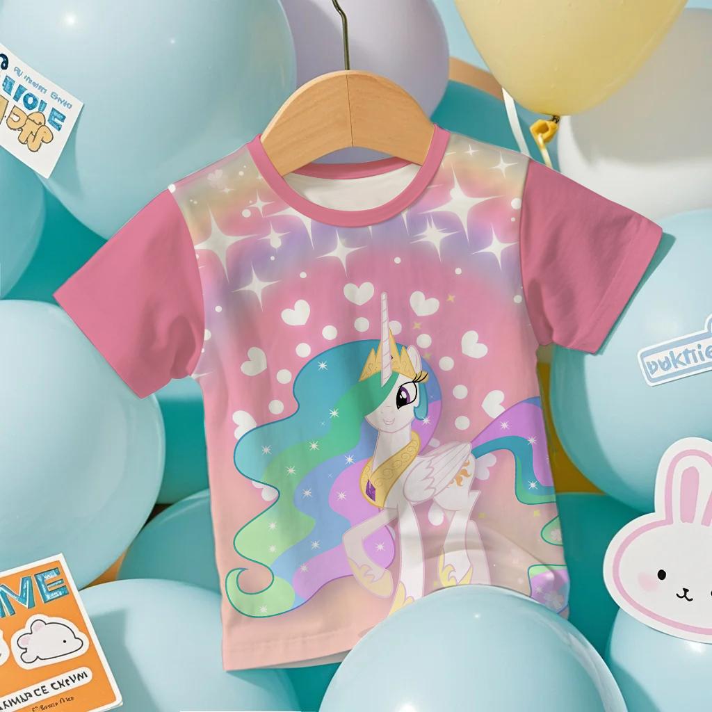 2026 My Little Pony Boys Girls Family Kids T-shirt Tops Summer Comfortable and loose-fitting versatile T-shirt
