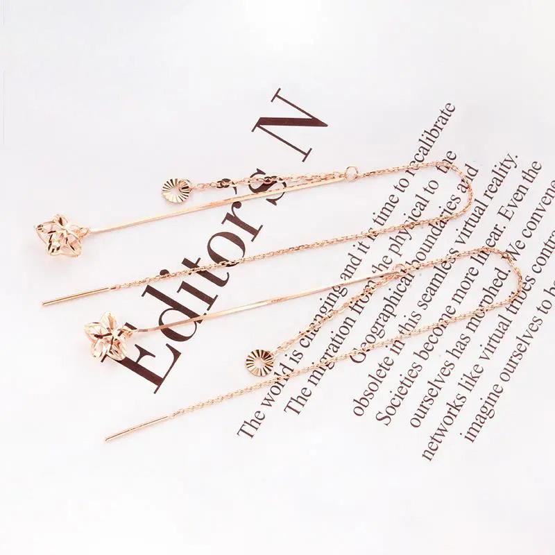 Exquisite Rose Gold-Plated Purple Gold Russian Shiny Flower Earphone Versatile Exquisite 585 Color Gold Long Earphone