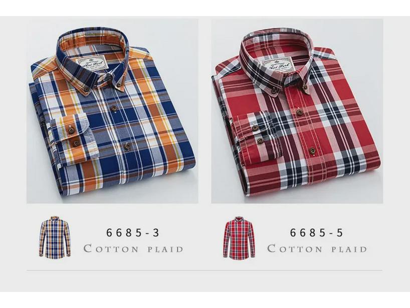 Men's Slim Fit Non-Iron Plaid Cotton Shirt - Long Sleeve, Spring Casual Style