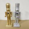 25CM Christmas Wooden Nutcracker Figurine Golden Silver Color Cartoon Soldier Figure Festival Holiday Party Ornament Decoration