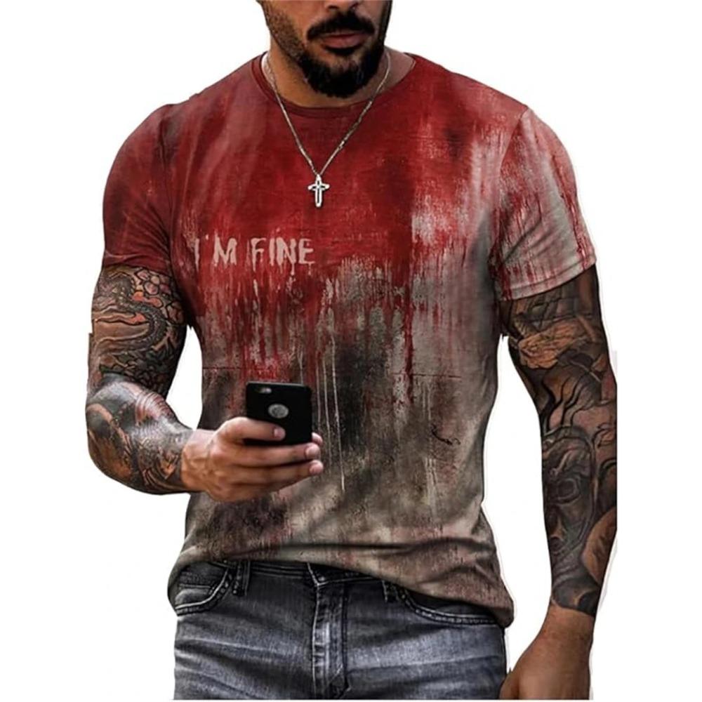 Horror Bloody 3D Digital Printed Men's Personalized and Fashionable Round Neck Short Sleeved T-shirt