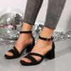 2025 Summer New Thick Heel Sandals Women's One-word Buckle Suede High Heels Fashion Women's Shoes Daily Casual