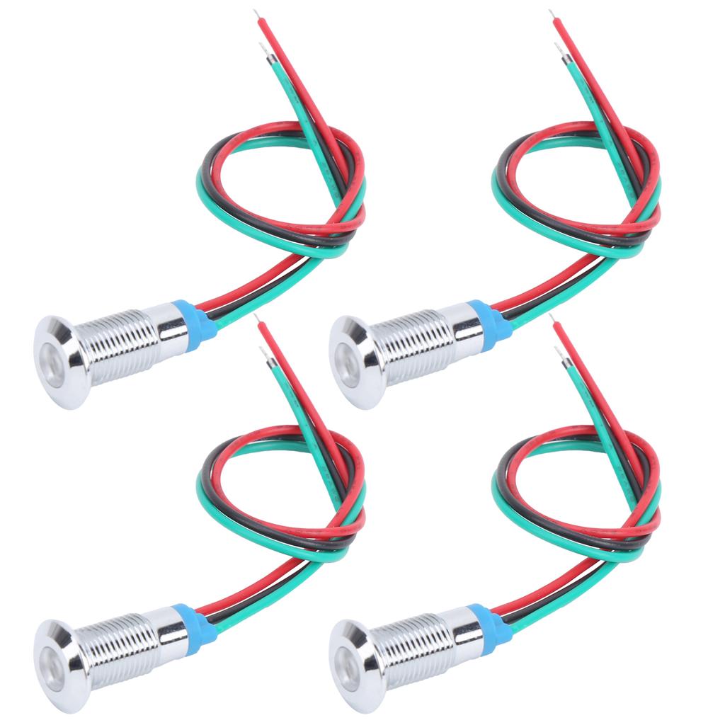 4 Sets PreWired Round LEDs Waterproof 2Color Signal Light Common Anode 8mm 36V(Red and Green )