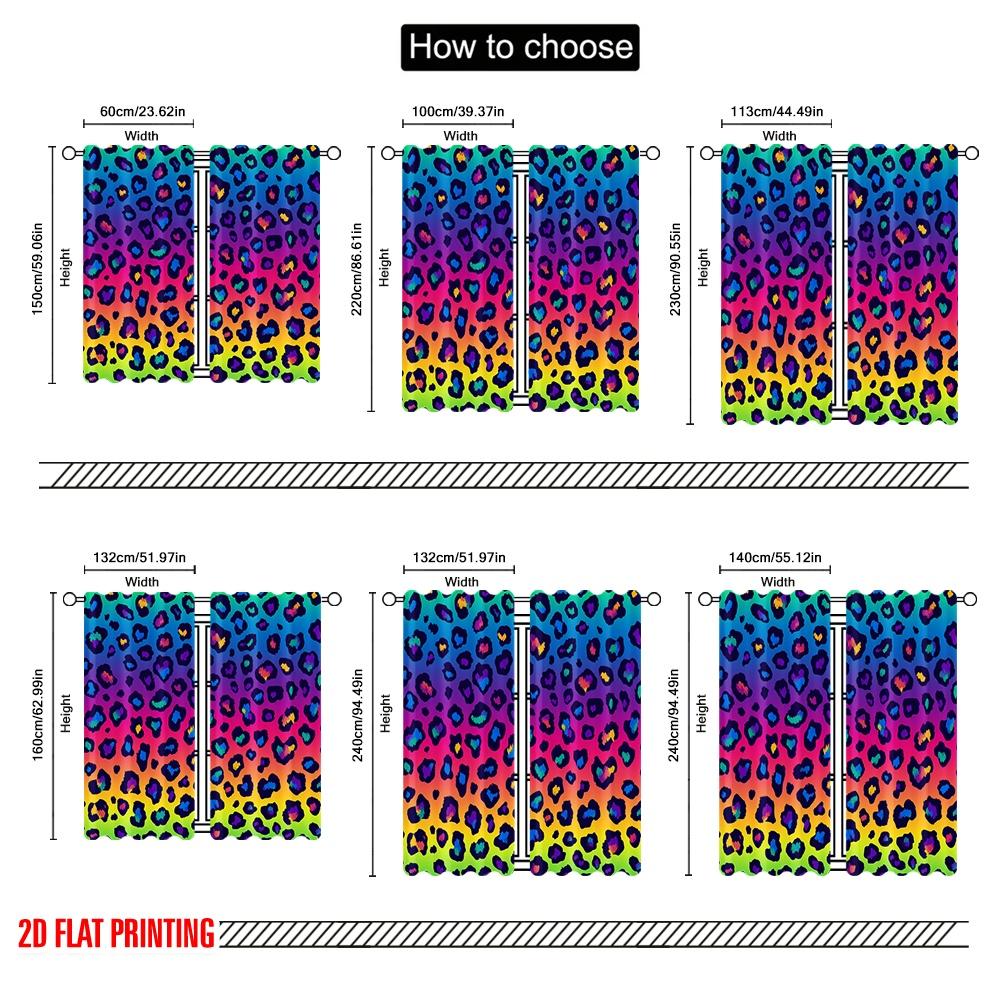 Flat Printing Drapes Rainbow Leopard Polyester Fabric Without Electricity Festive Wall Decor Use Booths Studio Props Curtains Set Of 2 Made