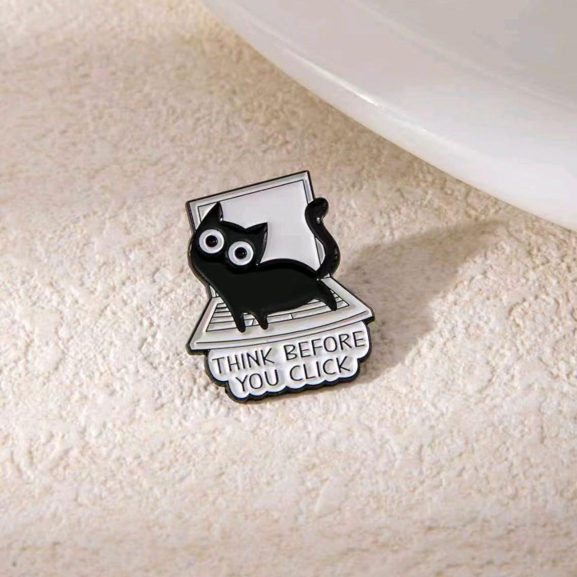 Cartoon Black Cat Brooch: Kitten Alloy Badge for Clothing and Backpacks
