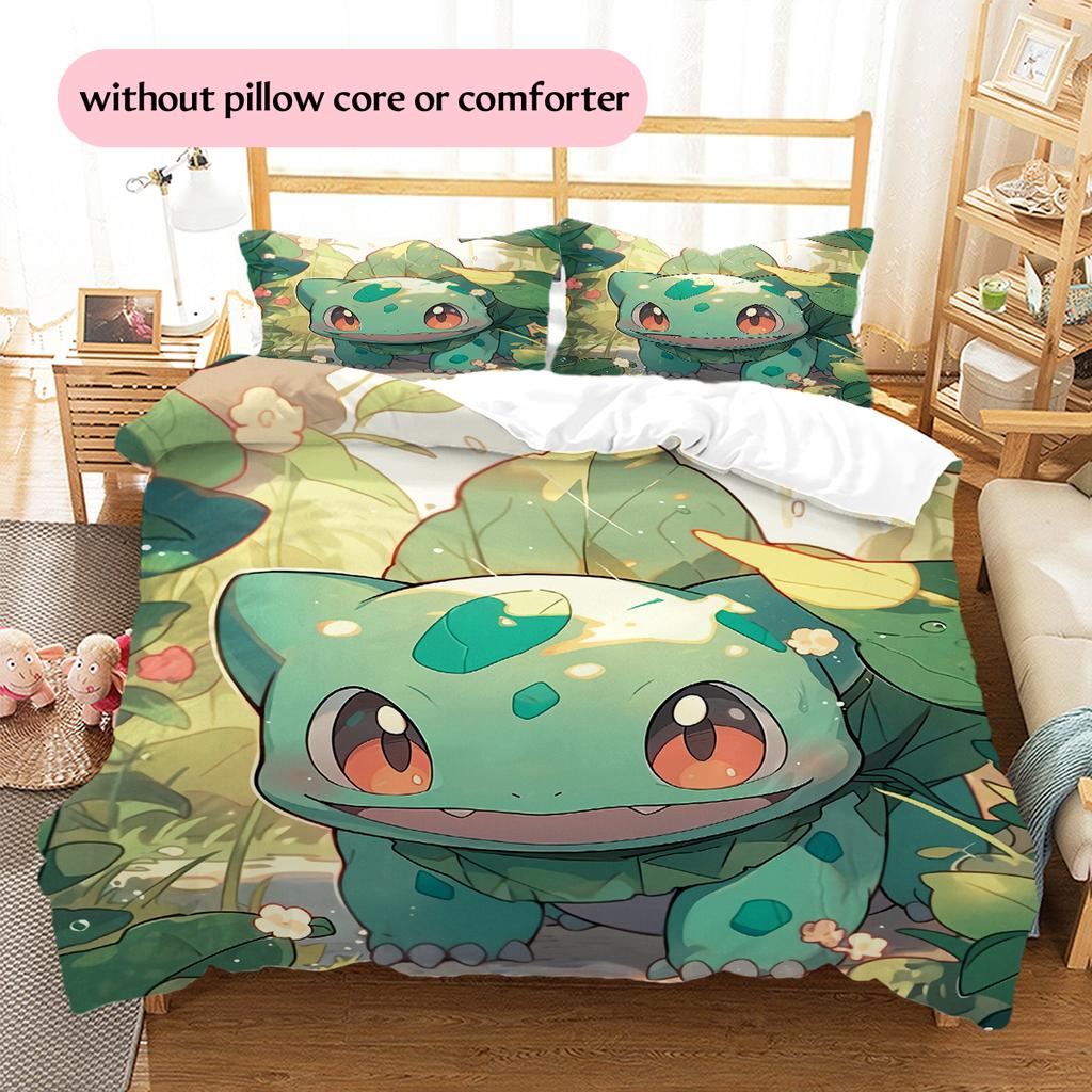 Bulbasaur Pokemon Bedding Set, Grass Type Character Bedroom Decor, Ideal Home Gift For Enthusiasts.chl