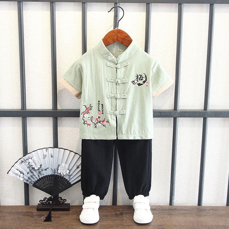 Boys Summer Hanbok Suit Chinese Style Baby Anniversary Dress Full Moon Week Clothes Ancient Costume Fu Style Breathable Performance Outfit