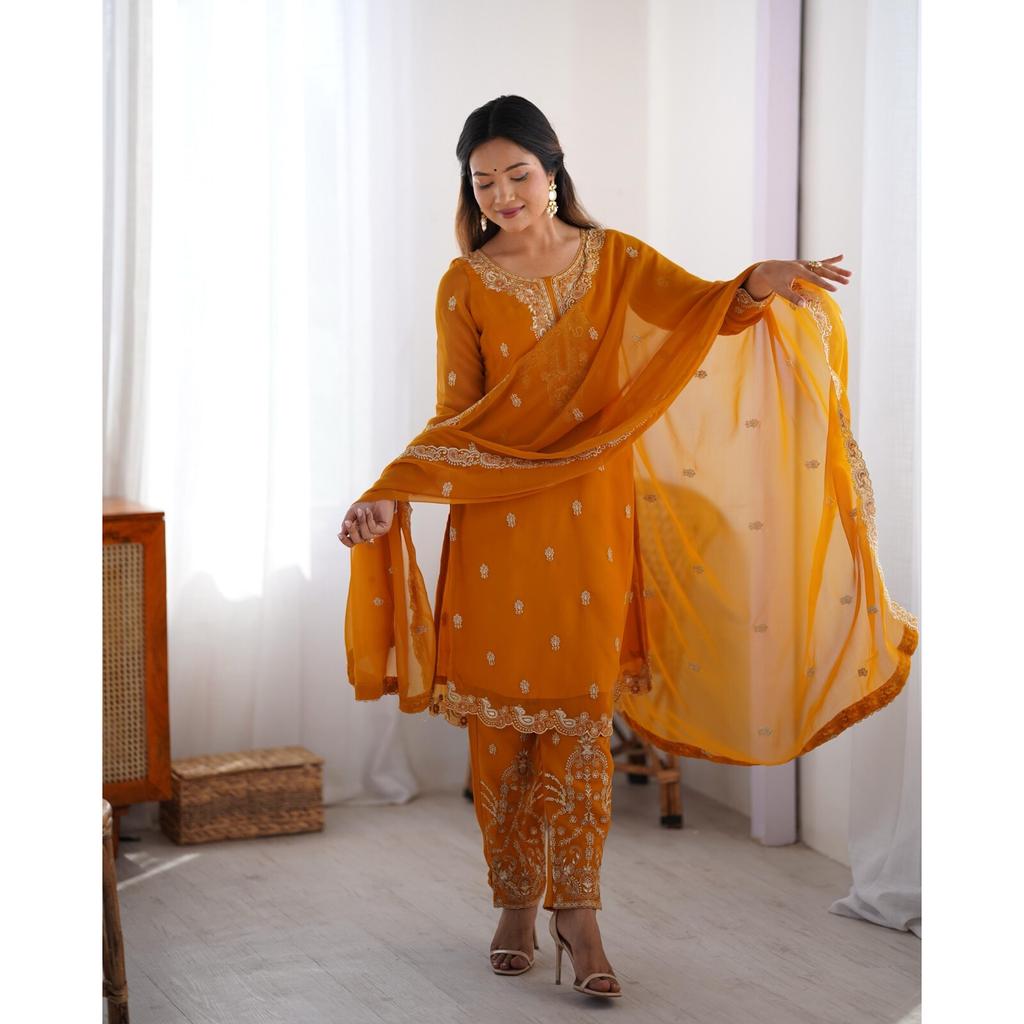 Indian Pakistani Ready To Wear Salwar Suit Kurta Pant Dupatta Set Party Wear SC-2113