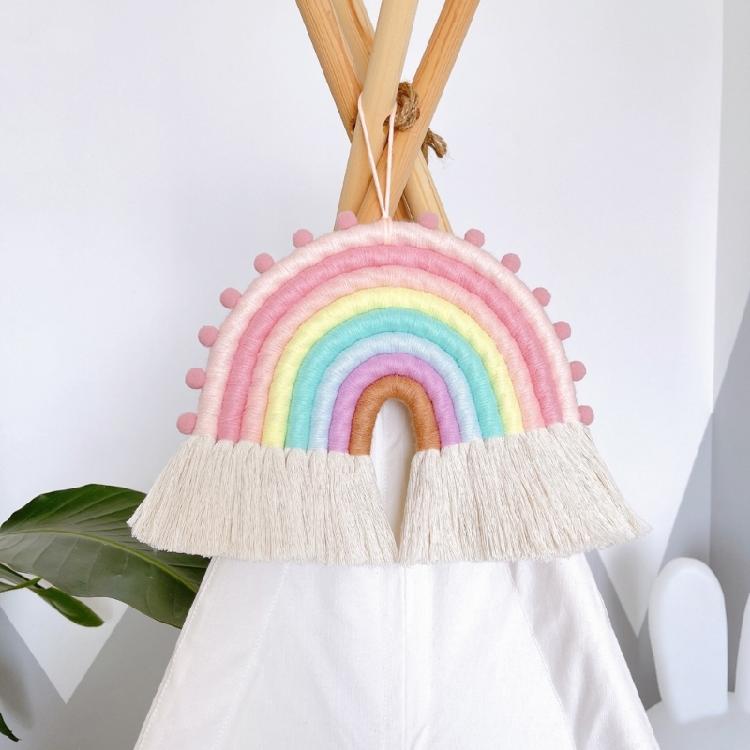 Makramee Regenbogen Wandbehang Baumwoll-Ornamente mit Quasten für Kinderzimmer