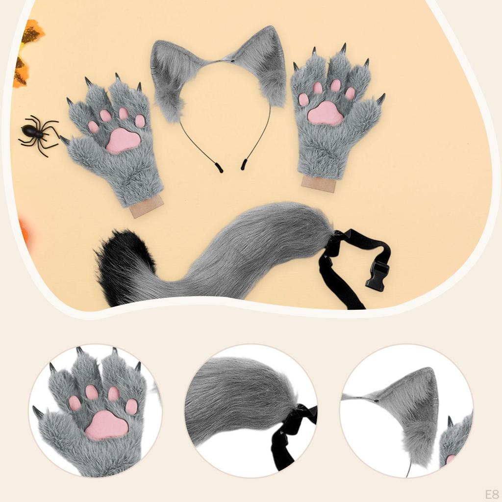 Headband Tail Gloves Set Animal Long for Birthday