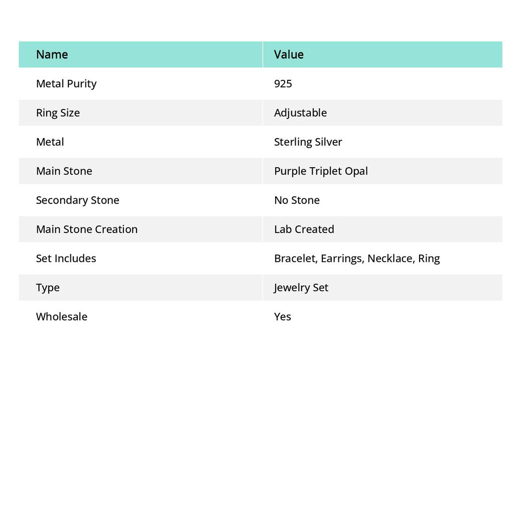 Conjunto de joias de prata esterlina 925 com pedra preciosa natural de opala tripla roxa z0r34