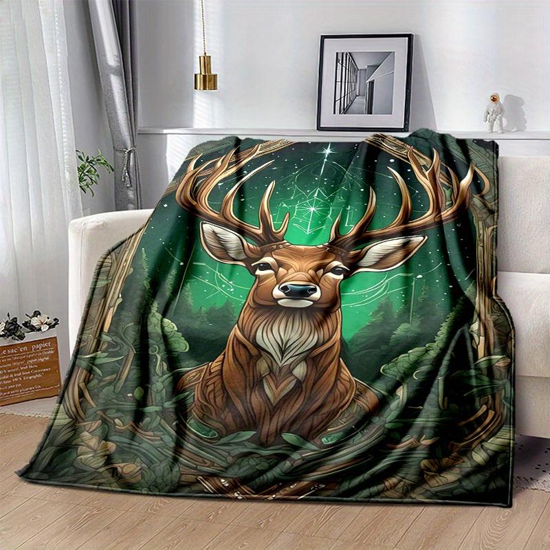 1pc, Enchanted Forest Deer Home Decor Blanket: A Cozy Flannel Throw for Your Couch, Perfect Gift for Bedroom, Living Room, Travel, Camping, Car, Beach