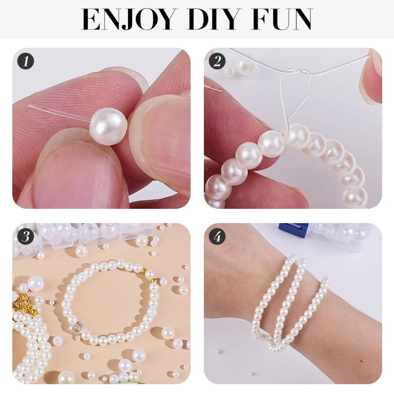 800pcs Artificial Faux Pearl Resin Beads Kit Round Pearl Beads Loose Bracelet Pearls With Hole For DIY Craft Necklaces Jewelry