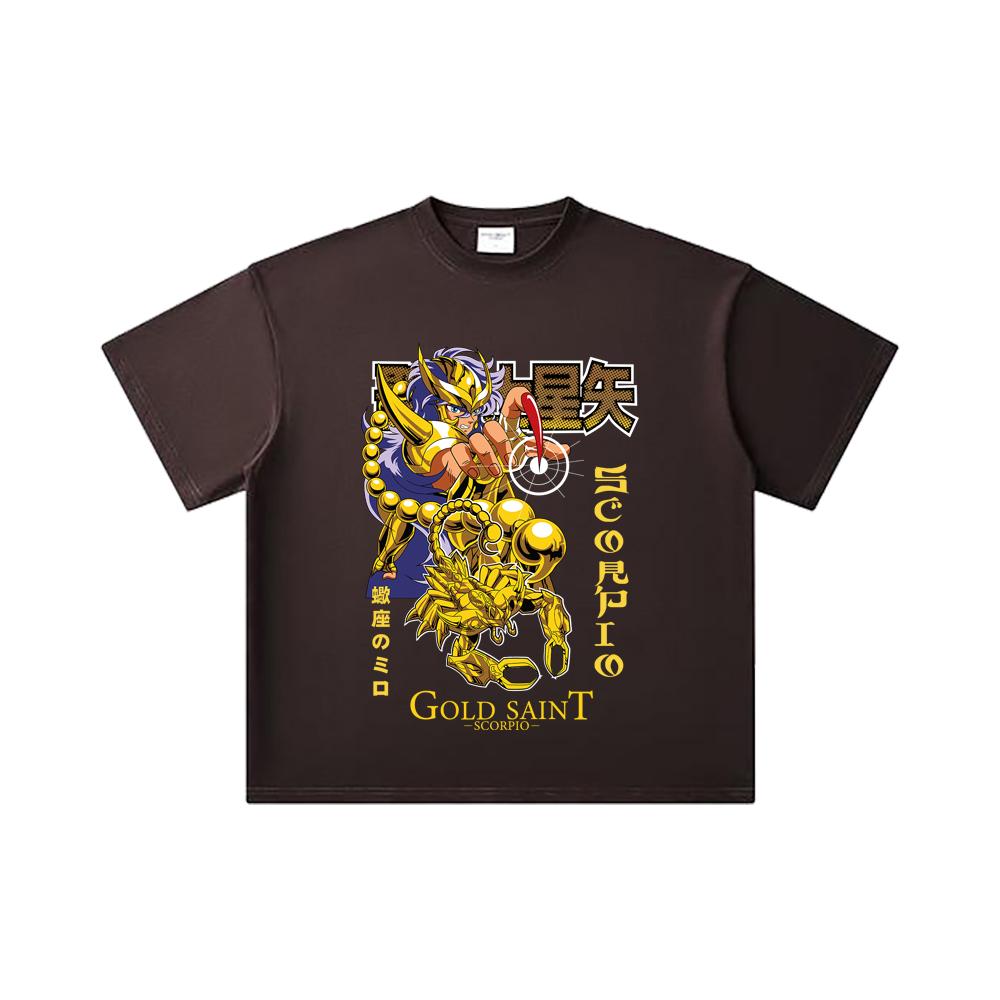 260 GSM Double Yarn 32 Count 100% Cotton Saint Seiya V24 Scorpio Print Unisex Heavy Cotton T Shirt… More