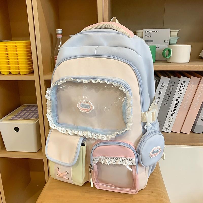 High value dopamine sweet contrasting color girl heart backpack college wind junior high school students multi-compartment backpack