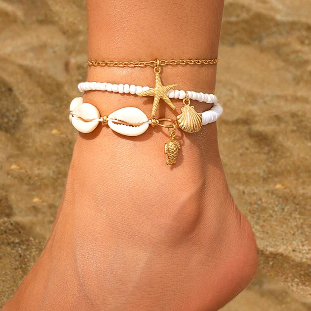Accessories sea fan shell rice beads turquoise anklet female beach starfish beaded anklet