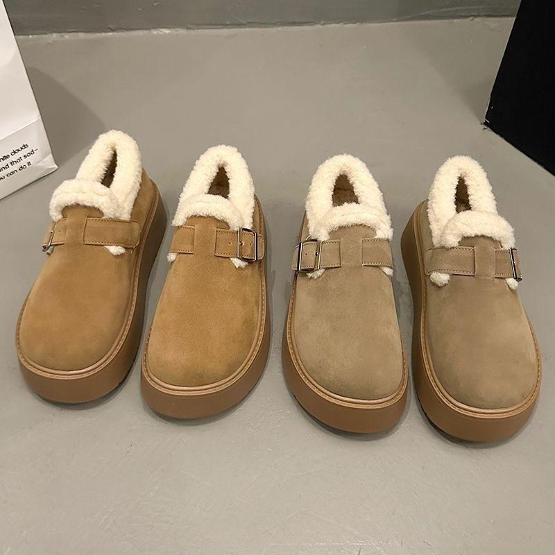 thick-soled snow boots women's new soft-soled plush four-season fluffy warm and height-increasing cotton shoes bread shoes