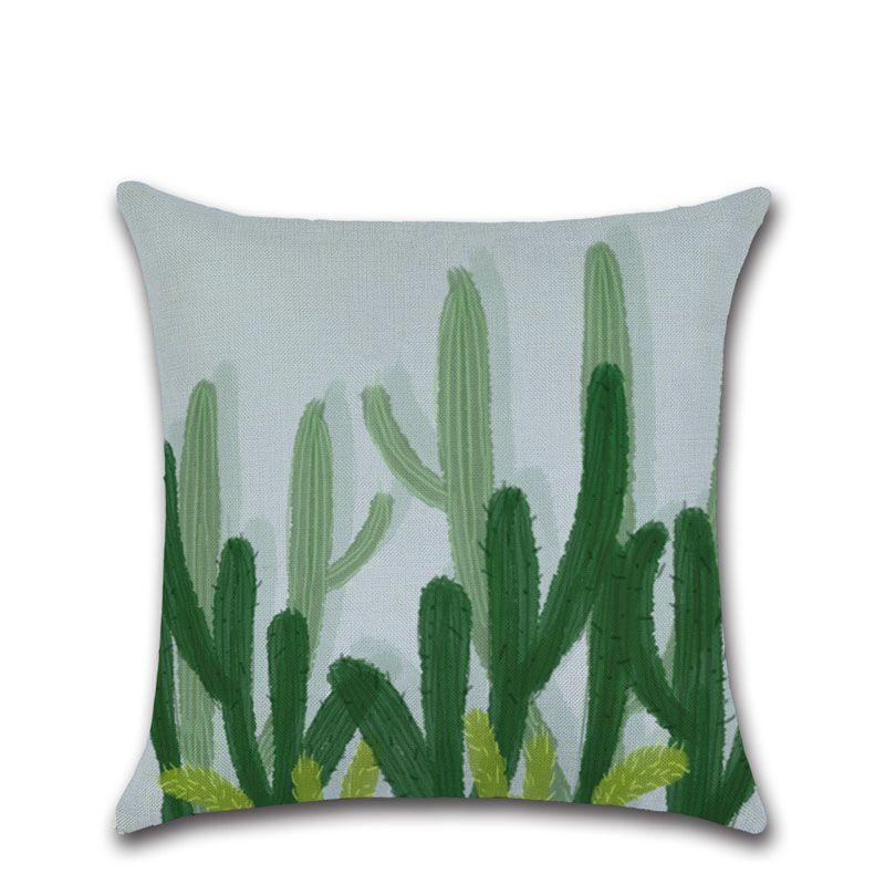 

Premium Quality Cotton Linen Square Pillow Cover Featuring Tropical Cactus Design 1